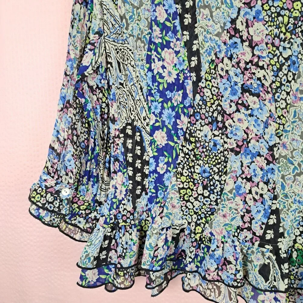 Agora Blouse Ruffle Long Sleeve Lightweight Size PL Floral Micro Print Petite
